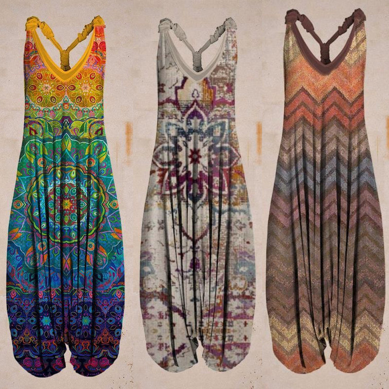 Förköp-Linne jumpsuit med tropiskt tryck(🔥🔥Köp 2, -10 %; Köp 3, -15 %)