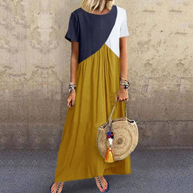 Kortärmad Color Block Maxiklänning