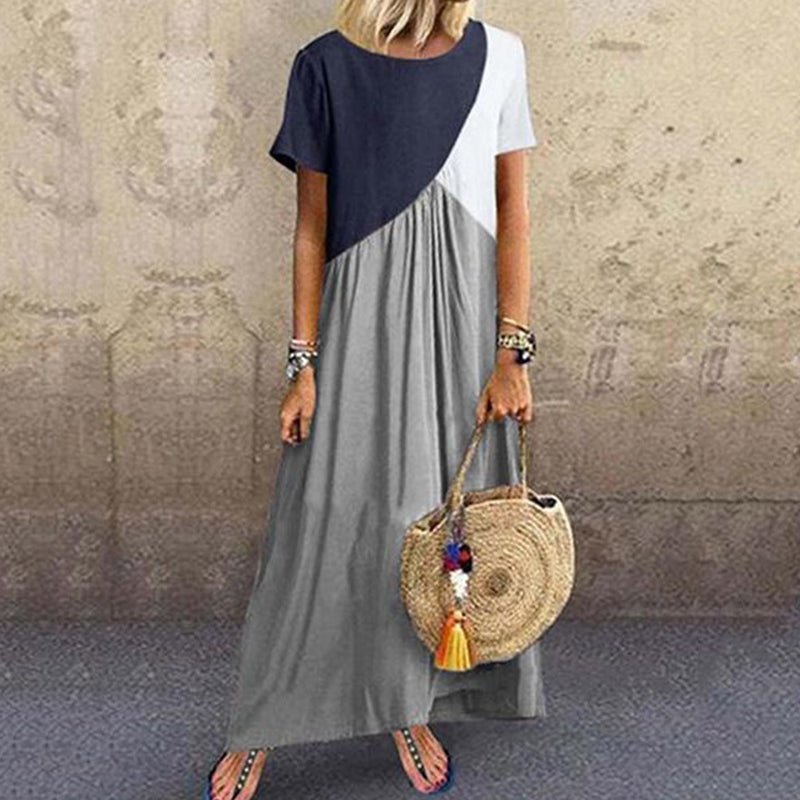 Kortärmad Color Block Maxiklänning