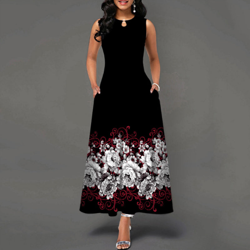 Printed Crew Neck Sleeveless Tank Dress