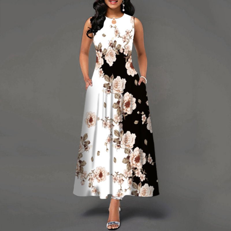 Printed Crew Neck Sleeveless Tank Dress