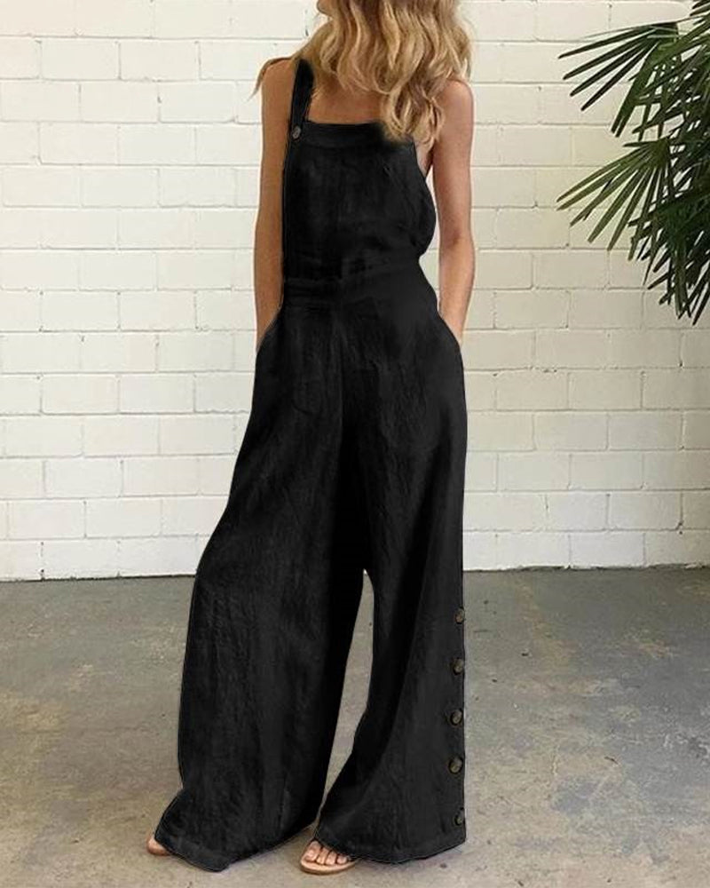 Sleeveless Side Button Jumpsuit