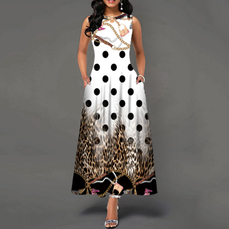 Printed Crew Neck Sleeveless Tank Dress