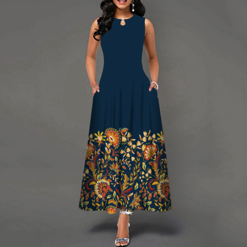 Printed Crew Neck Sleeveless Tank Dress