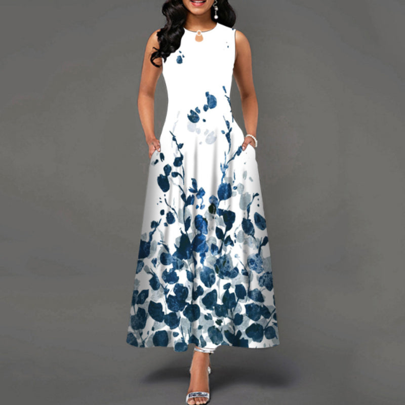 Printed Crew Neck Sleeveless Tank Dress