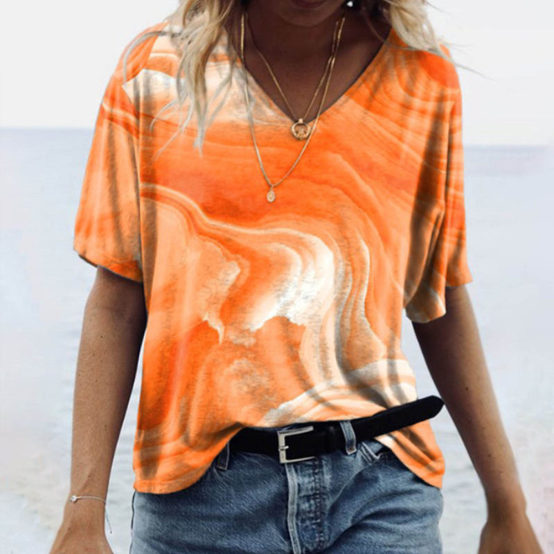 V-ringad t-shirt i marmortryck