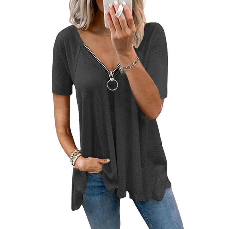 Lös T-shirt med V-dragkedja
