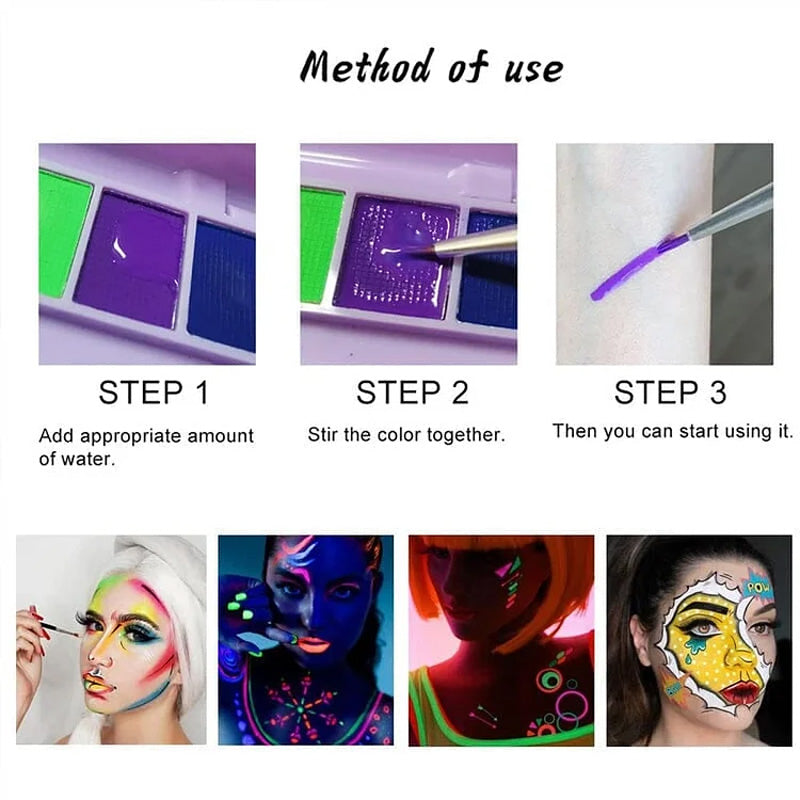 Vattenlöslig fluorescerande sminkpalett