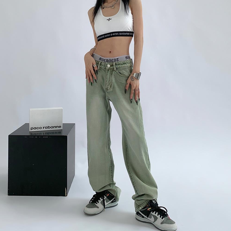 High Waist Pocket Straight Jeans