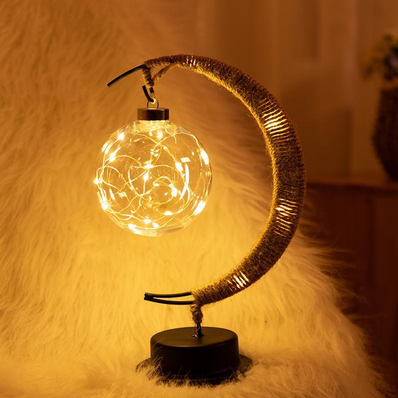 Handgjord garnrottingboll LED månformad lampa