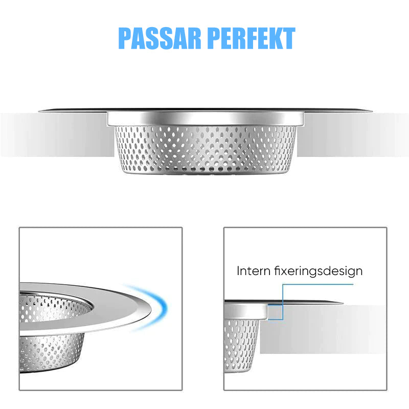 Diskbänksfilter i rostfritt stål för kök (3 delar)