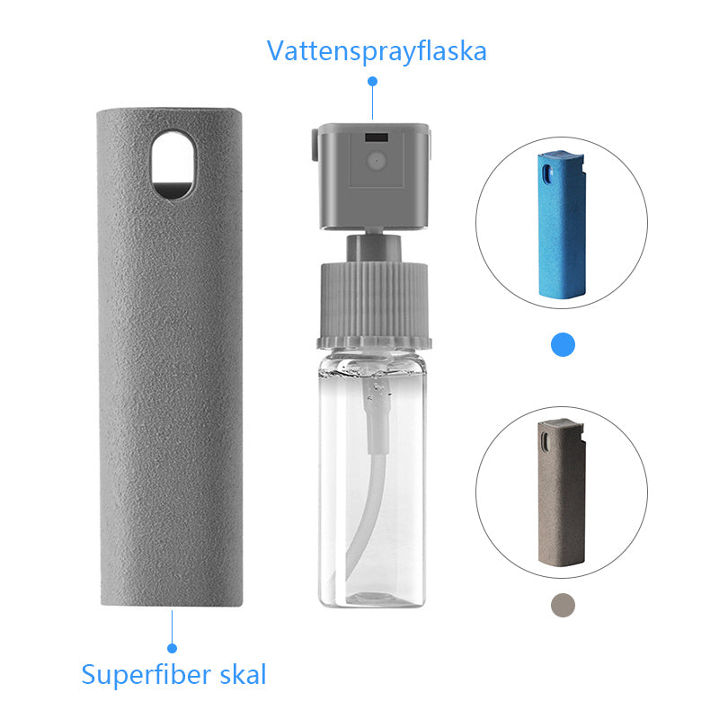 Spraya och torka av skärmrengöring