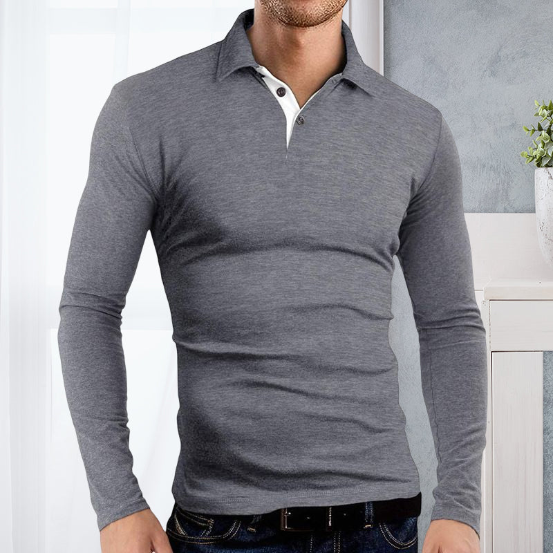 Långärmad Lapel Polo T-shirt