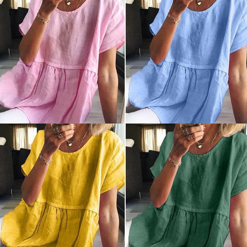 Casual lös bomullslinne kortärmad T-shirt