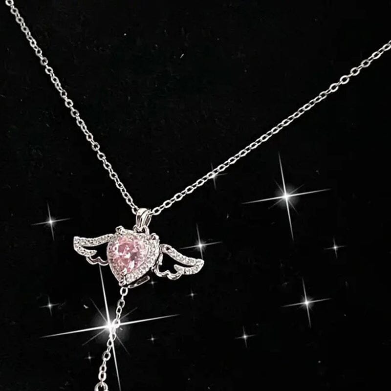 Rosa änglavingar halsband