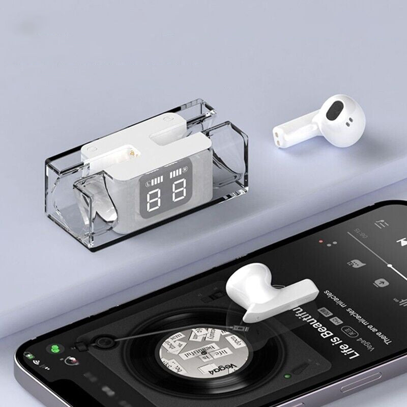 Trådlösa hörlurar med transparent fodral