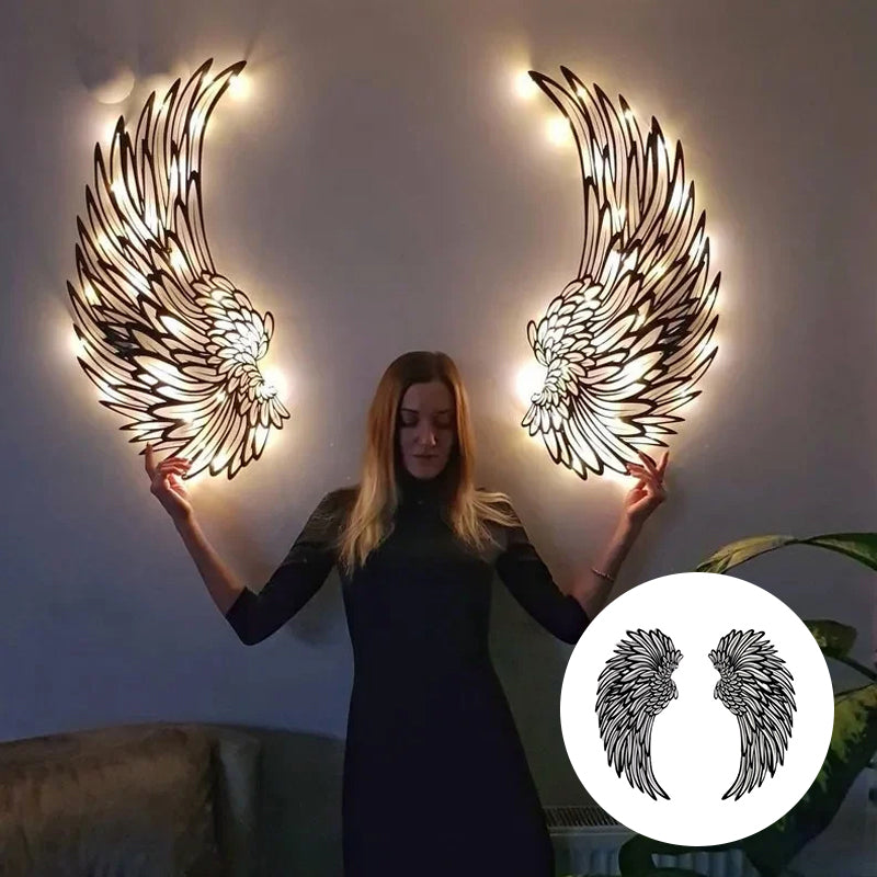 Svarta änglavingar metallvingar väggkonst med LED-ljus