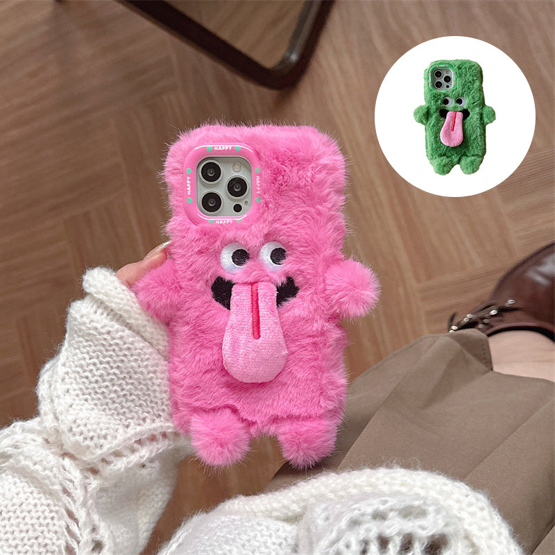 Rolig tunga som sticker ut plysch mobiltelefonfodral för iPhone