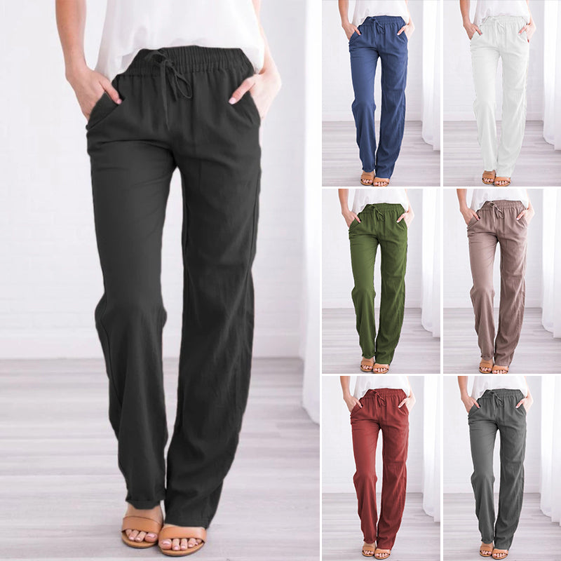 Tillfällig Lös Passform Enfärgade Byxor