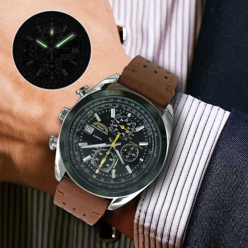 Multifunktionell quartz klocka för män med flera knappar