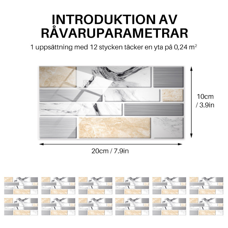 Kakeldekor | Självhäftande | 3D