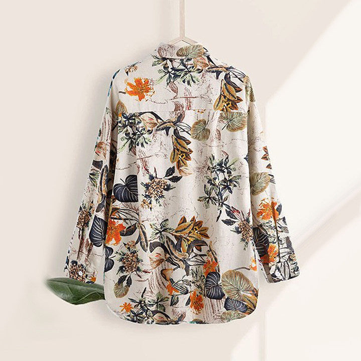 Långärmad oregelbunden skjorta med löst tryck