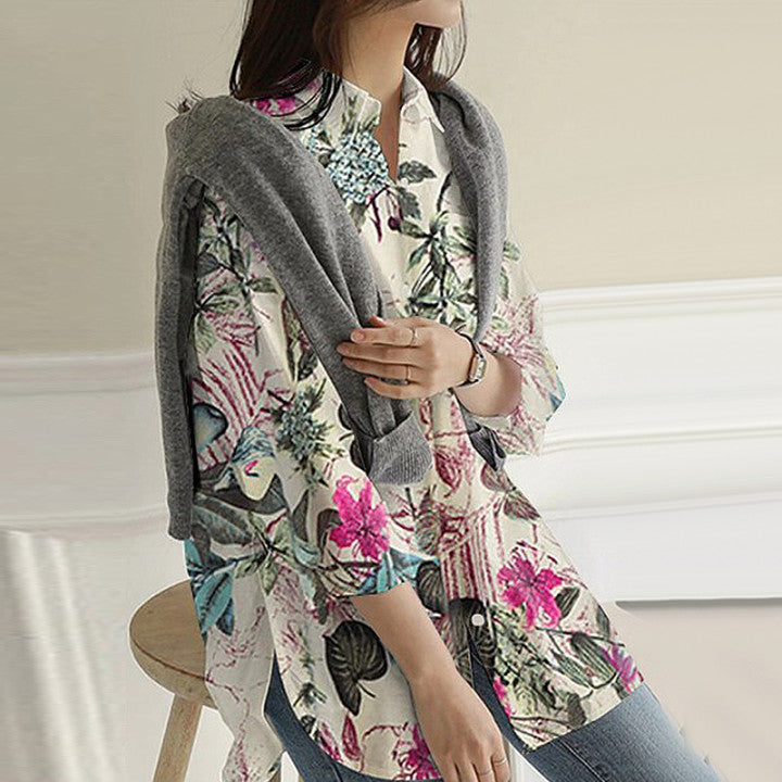 Långärmad oregelbunden skjorta med löst tryck